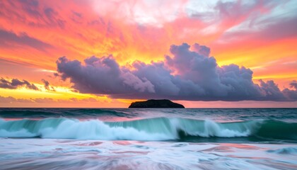 Dramatic sunset over ocean