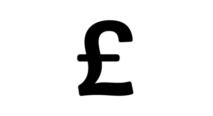 Pound currency symbol isolated on transparent background, representing finance, banking, and the global economy, a sign of wealth, investment, and international trade