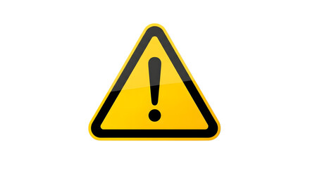 Yellow triangle with exclamation mark isolated on transparent background to indicate attention, caution, danger, warning, hazard, safety, risk, problem, or urgent issue