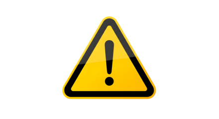 Yellow triangle with exclamation mark isolated on transparent background to indicate attention, caution, danger, warning, hazard, safety, risk, problem, or urgent issue