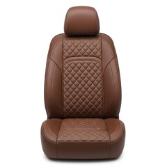 Fototapeta premium Brown quilted leather car seat isolated on white background