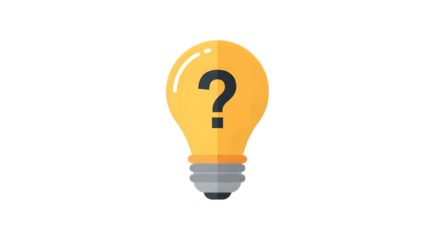 Question mark inside a light bulb isolated on transparent background representing idea, solution, problem, thinking, concept, knowledge, education, or innovation