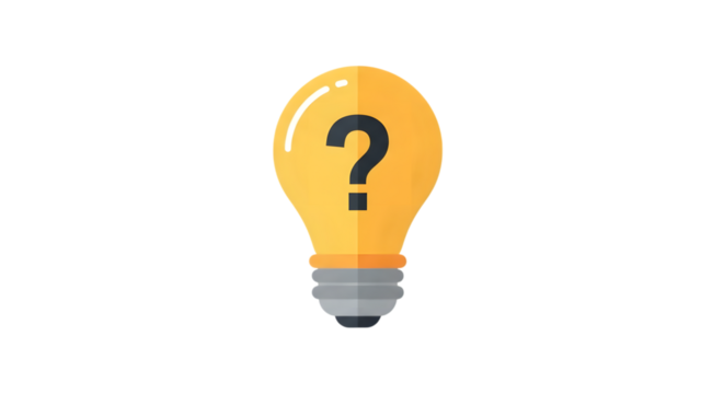 Question mark inside a light bulb isolated on transparent background representing idea, solution, problem, thinking, concept, knowledge, education, or innovation