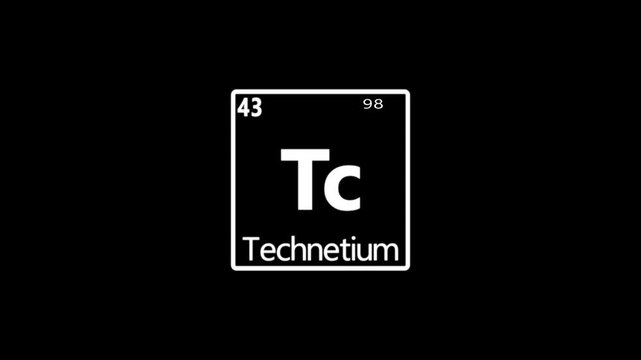 43 Number Technetium (Tc) symbol chemical element of the periodic table with ball moving animation on black background.