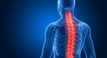 Human spine and vertebrae anatomy in glowing red. Medical illustration of musculoskeletal system. Orthopedic healthcare and spinal diagnosis concept.