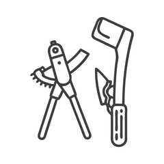 Illustration of construction tools, including a pipe wrench and an axe for various repair and building projects