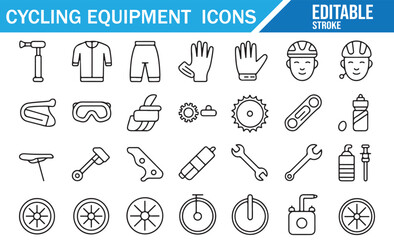 Bike Repair and Safety Equipment Icons for Cycling Platforms