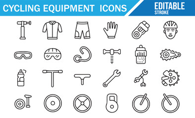 Editable Cycling Gear Icons for Bike Maintenance and Safety