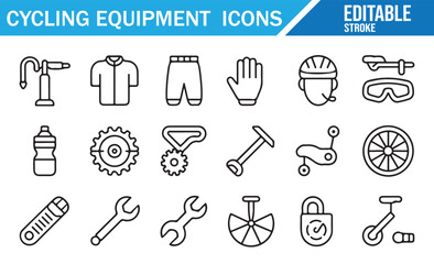 Bicycle and Cycling Equipment Icons Set for Sports and Fitness