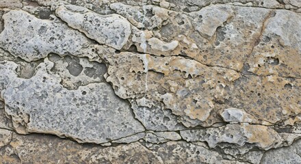 Close up texture of cracked rock with lichen growth