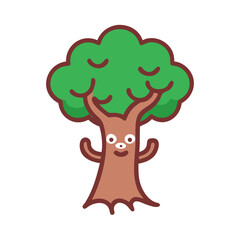 Vector art of cute cartoon tree character with happy face, a fun illustration for childrens designs and naturethemed projects