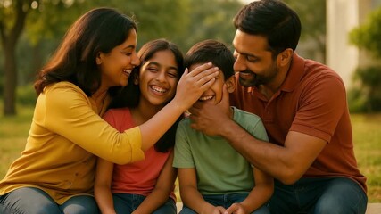 A joyful family moment captured in a warm, natural setting. The video-style image uses a close-up angle to highlight smiles and playful interaction.
