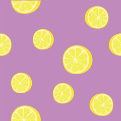 Bright yellow lemon slices on a vibrant purple background create a cheerful and playful design