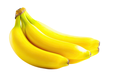 Bunch of ripe bananas, bright yellow, smooth skin, slightly curved