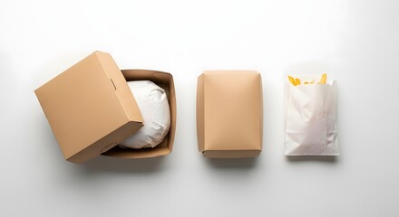 Fast Food Takeout Boxes and Paper Bag Mockup