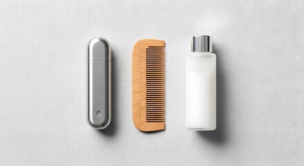 Travel-Sized Toiletries and Comb on a White Background