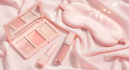 Pink Cosmetic Products and a Silk Sleep Mask