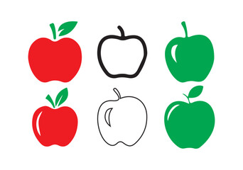 Black green and red apple icon set. apple line art silhouette vector, apple fruit icon art set. vector illustration eps10.