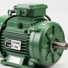 Macro view of green industrial motor with sharp detail and bright design.