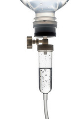 Naklejka premium Medical IV Drip Bag and Clear Fluid Dropper Close-up