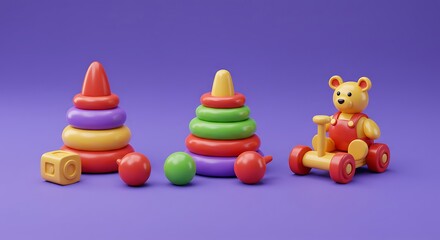 Obraz premium Colorful Baby Toys on Purple Background.
