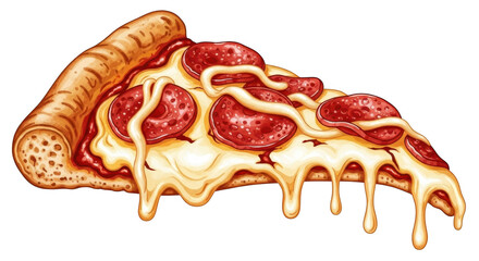 Delicious pepperoni pizza slice with melted cheese dripping for food lovers