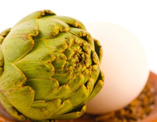Fototapeta premium Fresh artichoke and egg