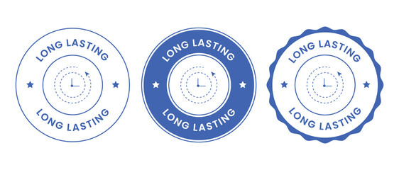 Set of three blue "Long Lasting" badges with a clock icon