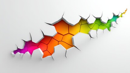 Fototapeta premium creative and resistance concept. Colorful abstract design with cracked edges and honeycomb pattern.