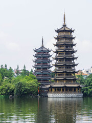 The Sun and Moon Pagodas, Guilin, China