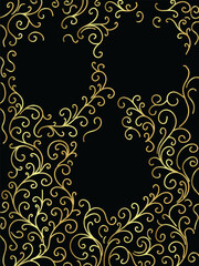 Luxurious golden swirl ornamental frame design on a dark background, perfect for invitations, elegant borders, luxury wallpapers, and decorative projects.