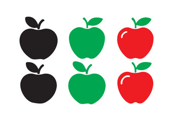 Black green and red apple icon set. apple line art silhouette vector, apple fruit icon art set. vector illustration eps10.