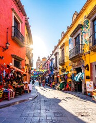 Naklejka premium Colorful street scene in a Latin American city