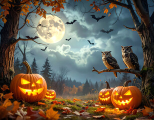 halloween background with pumpkin and bats