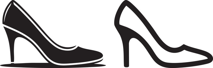 Fototapeta premium Collection Of Black And White Vector Icons Featuring Elegant High Heel Shoes For Fashion Style Accessories And Footwear