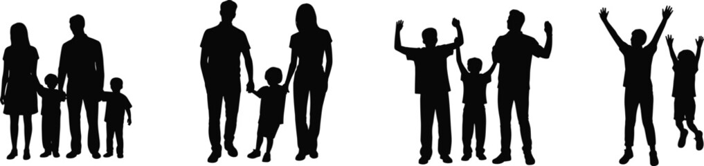 Family silhouettes, parents and children, joyful moments, togetherness, playful interaction, bonding, unity, happiness, lifestyle, outdoor, love,arms