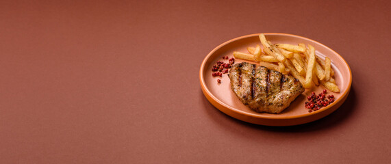 Chicken breast steak, grilled poultry fillet, healthy food, lunch. Chicken steak