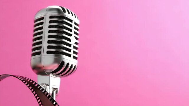 Retro microphone with pink background captures vintage audio aesthetics with cinematic flair