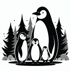 Cute penguin in various poses cartoon illustration