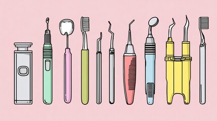 Cartoonish dental tools minimalist vector style