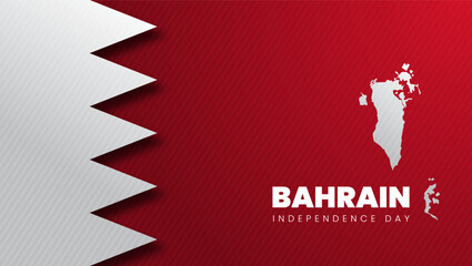 Bahrain flag and map with paper craft design red and white color