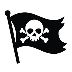 Black Pirate Flag With Skull And Crossbones On White Background Jolly Roger black flag