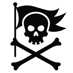 Black pirate flag with skull and crossbones on white background Keywords: pirate flag, skull, crossbones