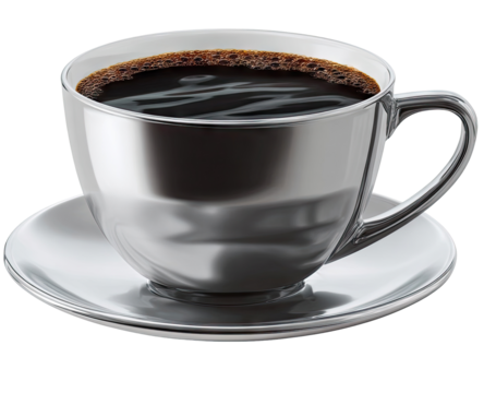 Polished silver coffee cup with dark brew