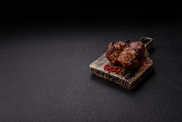 Pork breast steak, grilled fillet, healthy food, lunch. Pork steak as food background