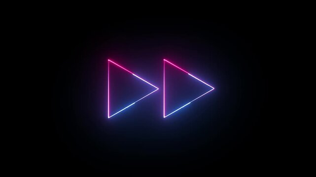 Video or music player play button sign with neon circle animation. neon on the black background media player button icon.