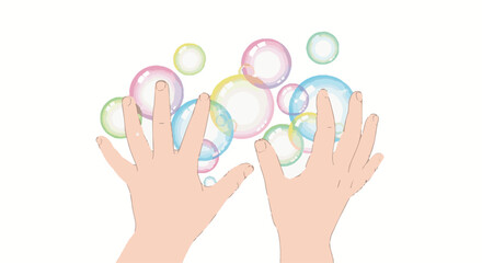 Clean hands illustration with colorful soap bubbles, promoting hygiene, health, and germ prevention for Global Handwashing Day awareness.