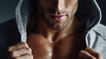 A stylish man with a well-defined physique wearing a hoodie. The photo captures a blend of casual fashion and fitness aesthetics.