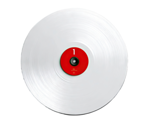 Blank white vinyl record with red center label
