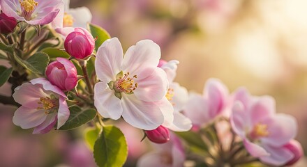 Obraz premium Delicate apple blossoms in pastel shades create a spring season fantasy and beauty